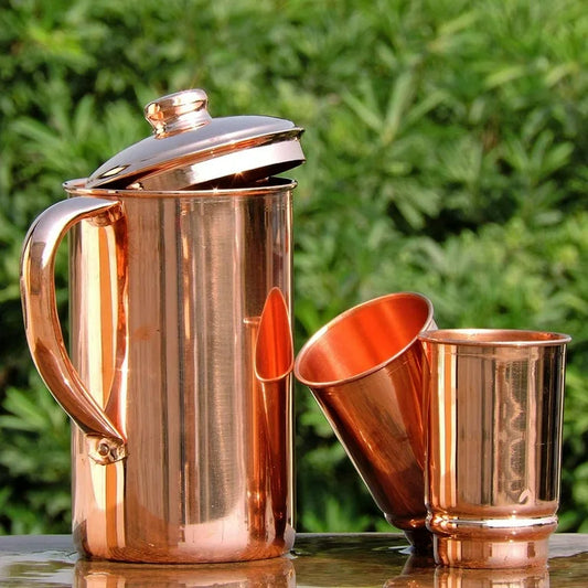 (Rent) Ayurvedic Pure Copper Water Pitcher & Tumblers